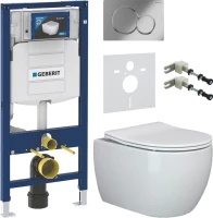 Комплект Унитаз подвесной Ceramicanova Play CN3001 с микролифтом, безободковый + Крепления Geberit Duofix 111.815.00.1 к стене + Звукоизоляция + Инсталляция UP 320 111.300.00.5 + Кнопка Sigma 01 115.770.21.5 хром
