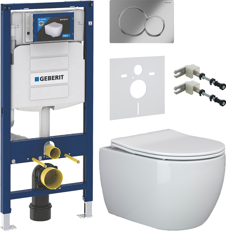Комплект Унитаз подвесной Ceramicanova Play CN3001 с микролифтом, безободковый + Крепления Geberit Duofix 111.815.00.1 к стене + Звукоизоляция + Инсталляция UP 320 111.300.00.5 + Кнопка Sigma 01 115.770.21.5 хром