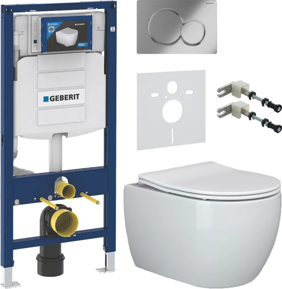 Комплект Унитаз подвесной Ceramicanova Play CN3001 с микролифтом, безободковый + Крепления Geberit Duofix 111.815.00.1 к стене + Звукоизоляция + Инсталляция UP 320 111.300.00.5 + Кнопка Sigma 01 115.770.21.5 хром