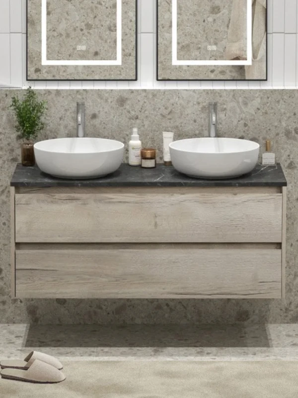 Тумба с раковиной BelBagno Kraft 120 со столешницей, для двоих, 2 ящика, rovere galifax bianco