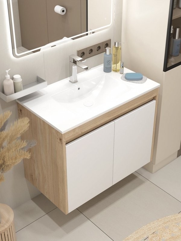 Тумба с раковиной Teymi Netta 80 дуб, белая