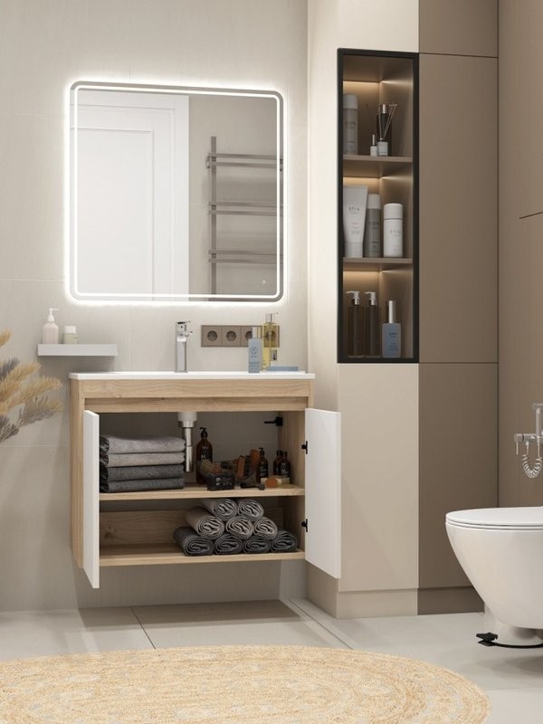 Тумба с раковиной Teymi Netta 80 дуб, белая