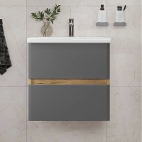 Тумба с раковиной SanStar Graffa 50 подвесная, дуб вотан, графит софт, раковина Como