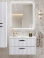 Тумба с раковиной BelBagno Due 80 ручки матовый атласный никель, белый металлик