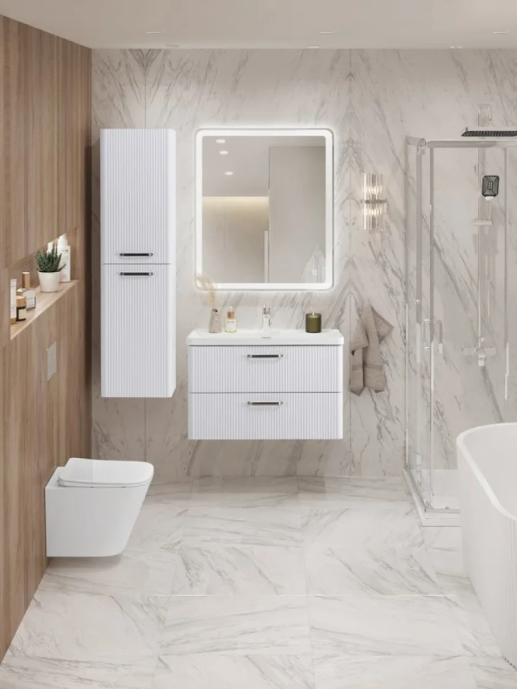 Тумба с раковиной BelBagno Due 80 ручки матовый атласный никель, белый металлик
