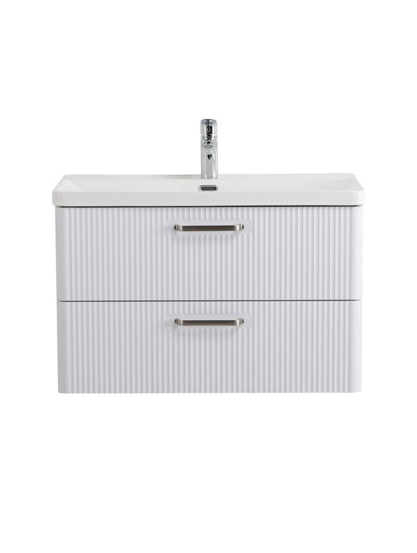 Тумба с раковиной BelBagno Due 80 ручки матовый атласный никель, белый металлик