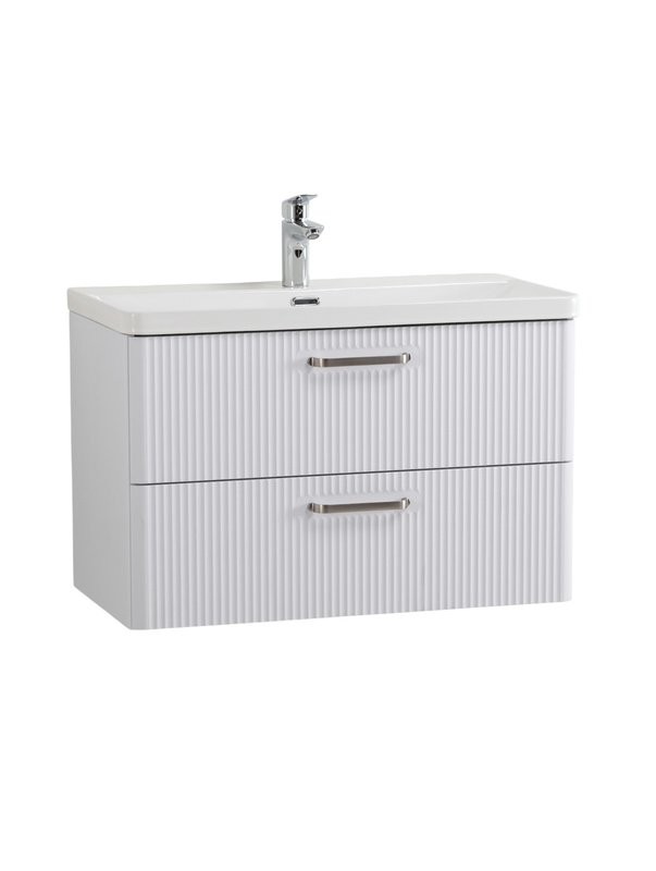 Тумба с раковиной BelBagno Due 80 ручки матовый атласный никель, белый металлик