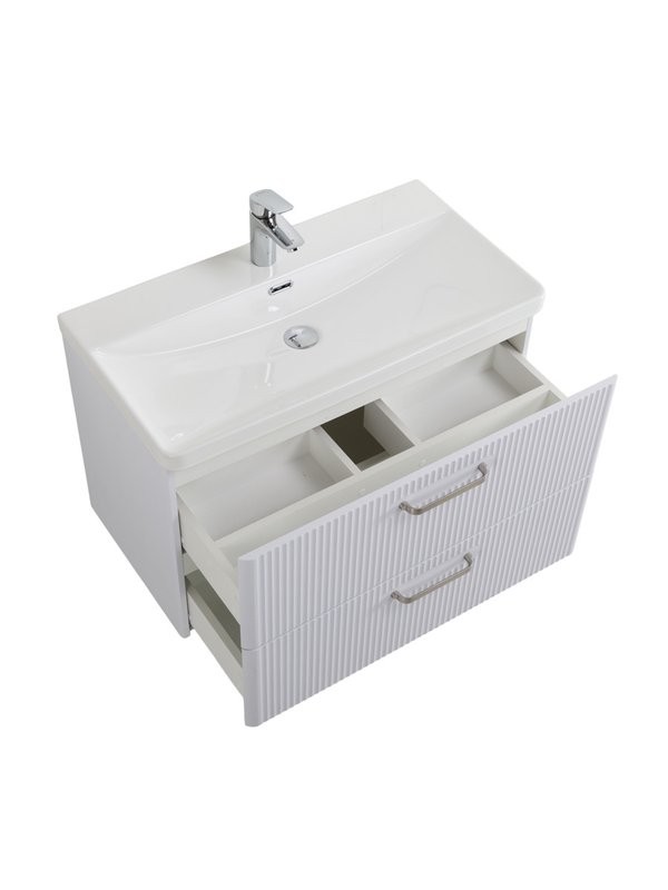 Тумба с раковиной BelBagno Due 80 ручки матовый атласный никель, белый металлик