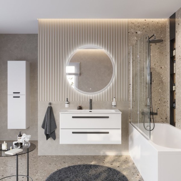 Мебель для ванной комнаты Cezares Eco Cer-N 100 bianco lucido, раковина Eco 100, ручки черные