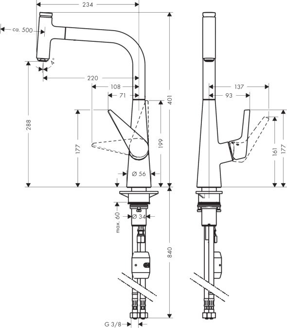 Комплект Смеситель Hansgrohe Talis Select S 72821000 + Фартук черный