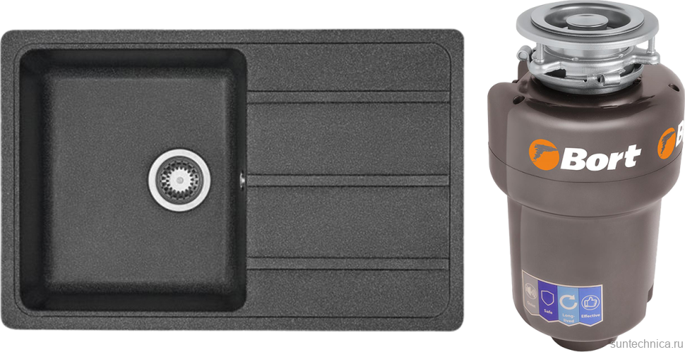 Комплект Мойка AQUATON Аманда графит + Измельчитель Bort Titan Max Power FullControl