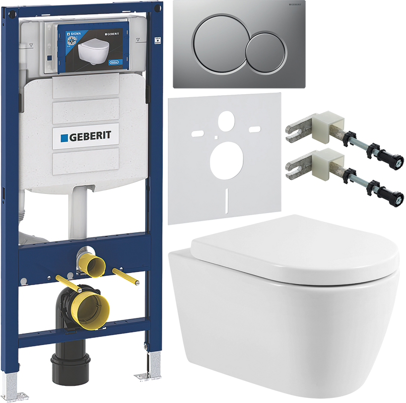 Комплект Унитаз подвесной BelBagno Marino BB105CHR безободковый + Крышка BB105SC с микролифтом, петли хром + Инсталляция Geberit Duofix UP 320 111.300.00.5 + Кнопка Sigma 01 115.770.JQ.5 лакированная, матовый хром + Крепления 111.815.00.1 к стене + Звукои