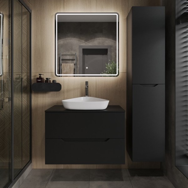 Мебель для ванной комнаты Orange Line 80 подвесная, 2 ящика, матовая черная с раковиной B07-500W