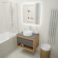 Тумба с раковиной Teymi Ritta 75 дуб эврика, матовый графит, раковина Lina D35