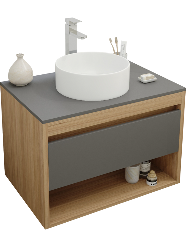 Тумба с раковиной Teymi Ritta 75 дуб эврика, матовый графит, раковина Lina D35