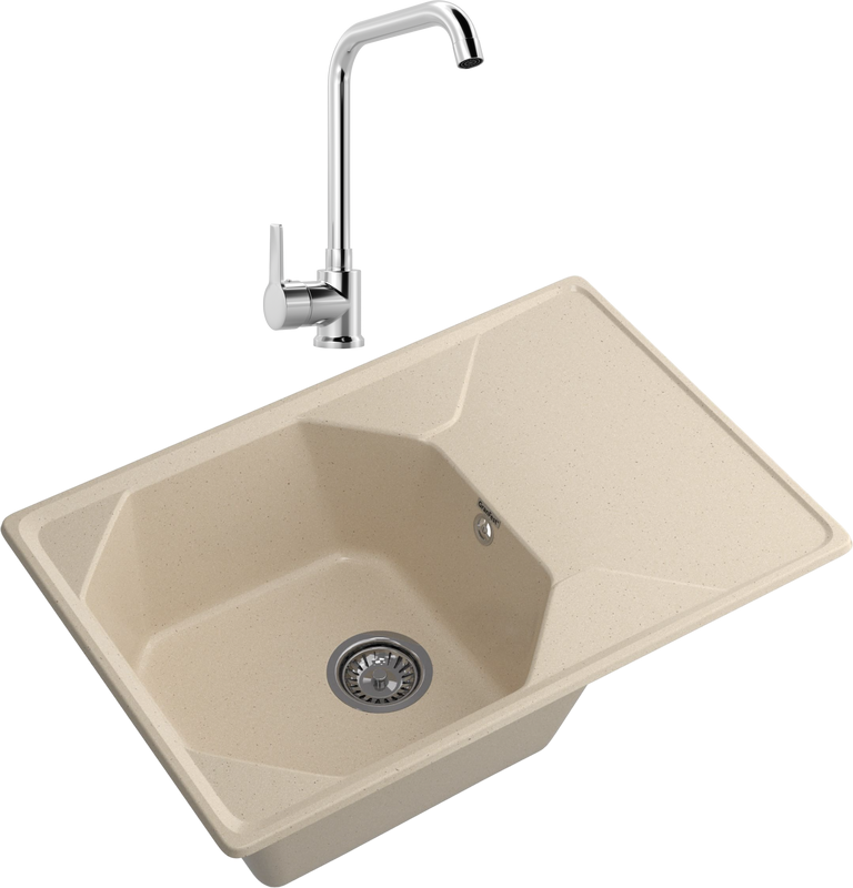 Комплект Мойка GranFest Unique U-740L кашемир + Смеситель MEGA Ege MG-PL10 хром