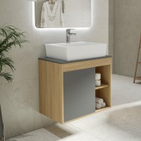 Тумба с раковиной Teymi Nura 70 дуб эврика, матовый графит, раковина Aina 56