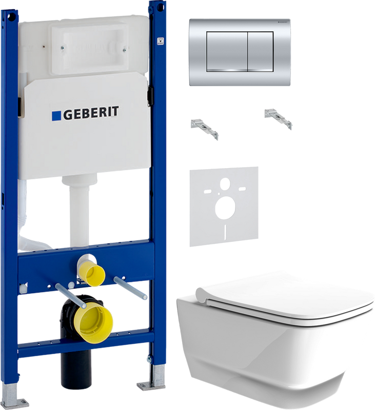Комплект Унитаз подвесной Boheme Bello 971-W белый глянцевый + Крышка 975-W белая глянцевая + Инсталляция Geberit Duofix Delta 458.163.21.1 с кнопкой смыва, хром + Звукоизоляция