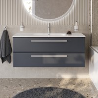 Тумба с раковиной Cezares Eco Cer-N 120 grafito, раковина Duet 120, ручки серые