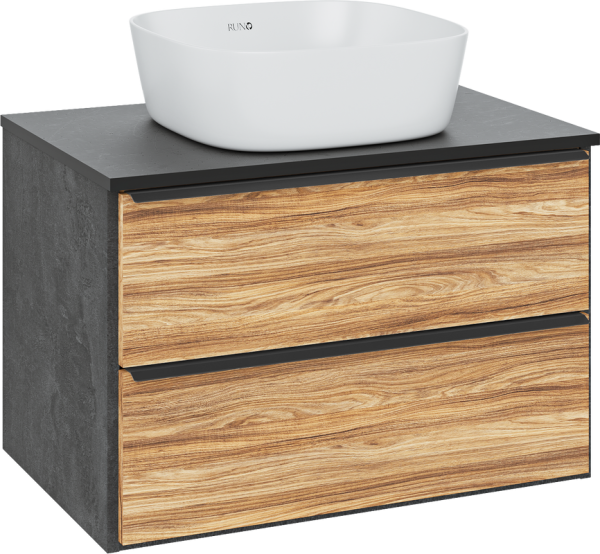 Тумба с раковиной Runo Мальта 70 подвесная, дуб, черная, раковина Bella 40