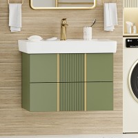 Тумба под раковину Brevita Vega 80 подвесная, зеленая, золото