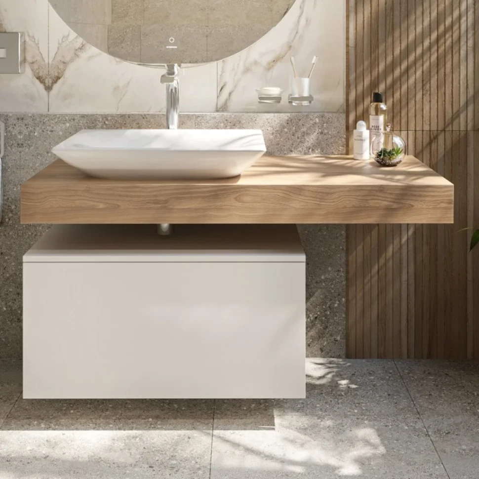 Столешница с раковиной Duravit Viu 60, дуб французский, 120, без отверстий + тумба 80