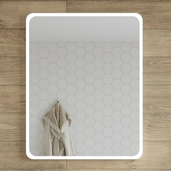 Зеркало STWORKI Монтре 80 с подсветкой, сенсор на зеркале, квадратное, белое, настенное