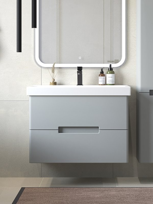 Тумба с раковиной SanStar Ориана 80 подвесная, серая, раковина Cersanit Moduo 80