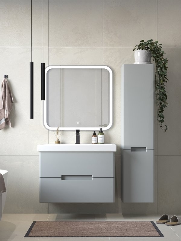 Тумба с раковиной SanStar Ориана 80 подвесная, серая, раковина Cersanit Moduo 80