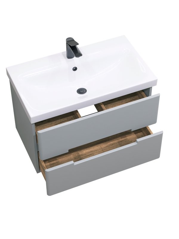 Тумба с раковиной SanStar Ориана 80 подвесная, серая, раковина Cersanit Moduo 80