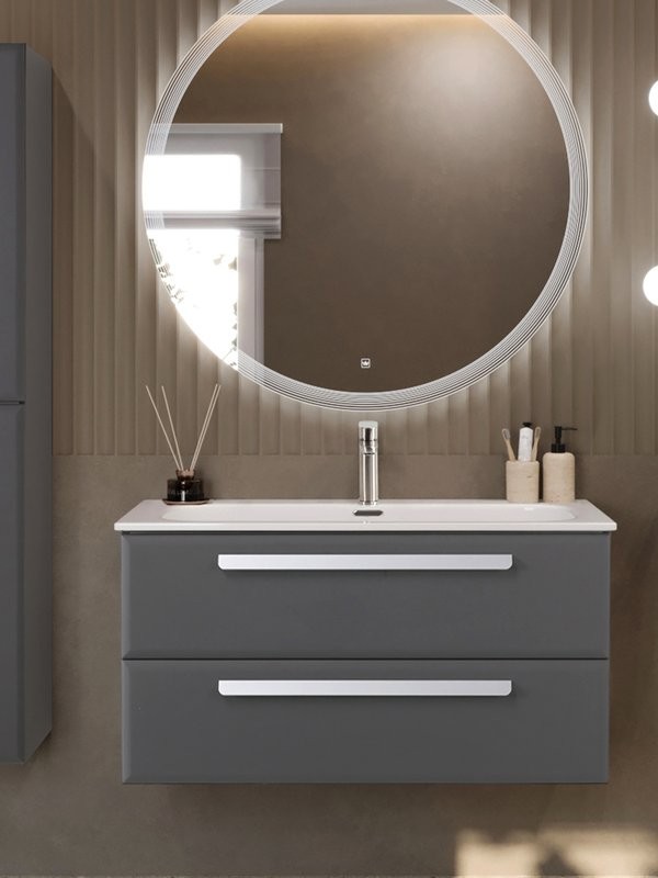 Тумба с раковиной Cezares Eco-Cer-N 100 темно-серая матовая, раковина CZR-8073-100, ручки сатин