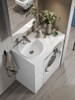 Мебель для ванной комнаты Alavann Cosmetic 85 L под стиральную машину, напольная, глянцевая белая