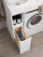 Мебель для ванной комнаты Alavann Cosmetic 85 L под стиральную машину, напольная, глянцевая белая