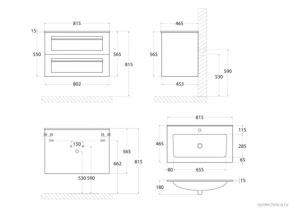 Тумба под раковину без столешницы Art&Max Platino 80 подвесная, черная матовая