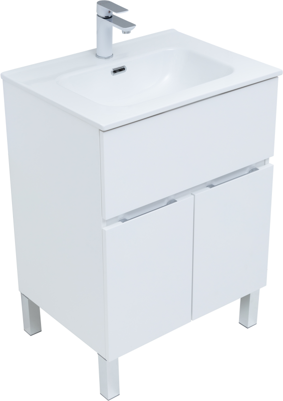 Тумба под раковину Aquanet Алвита new 60 напольная, белая матовая, с дверками и ящиком