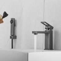 Смеситель для раковины Shevanik S8271T с гигиеническим душем, оружейная сталь