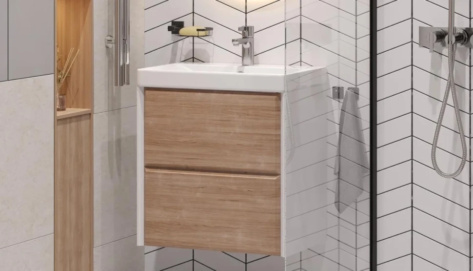 Тумба с раковиной Velvex Gesso 60.2Y дуб сонома, белая