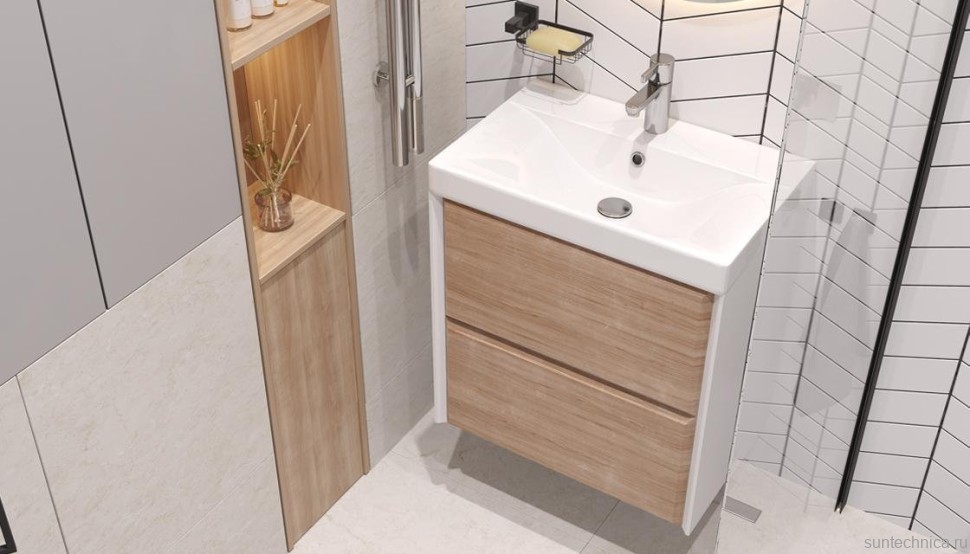 Тумба с раковиной Velvex Gesso 60.2Y дуб сонома, белая