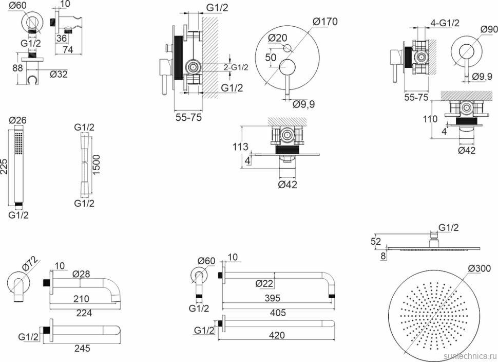 Душевой комплект WHITECROSS Y YSET07GL С ВНУТРЕННЕЙ ЧАСТЬЮ, золото