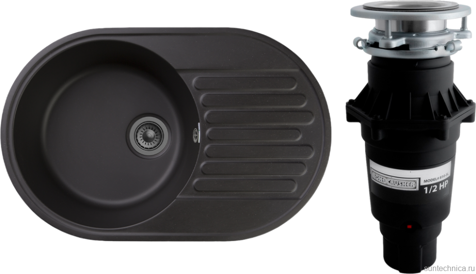 Комплект Мойка GranFest Quarz Z18 черный + Измельчитель Bone Crusher BC 810-SL Slim Line