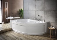 Акриловая ванна Cersanit Kaliope L 155x100 см, угловая, левая, пристенная, белая, асимметричная, с каркасом, с сиденьем