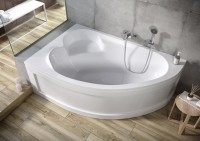 Акриловая ванна Cersanit Kaliope L 155x100 см, угловая, левая, пристенная, белая, асимметричная, с каркасом, с сиденьем