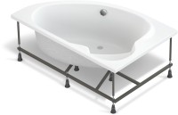 Акриловая ванна Cersanit Kaliope L 155x100 см, угловая, левая, пристенная, белая, асимметричная, с каркасом, с сиденьем