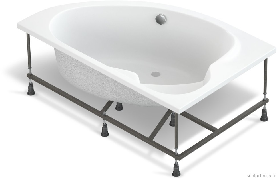 Акриловая ванна Cersanit Kaliope L 155x100 см, угловая, левая, пристенная, белая, асимметричная, с каркасом, с сиденьем