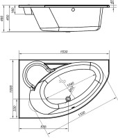 Акриловая ванна Cersanit Kaliope L 155x100 см, угловая, левая, пристенная, белая, асимметричная, с каркасом, с сиденьем