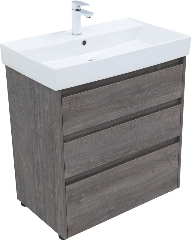 Тумба с раковиной Aquanet Nova Lite 75 напольная, дуб рошелье, 3 ящика