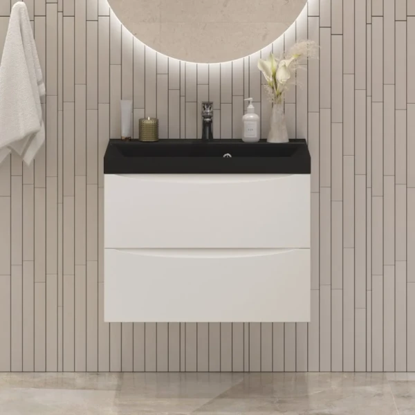 Тумба с раковиной BelBagno Marino 60 подвесная, bianco lucido, черная раковина