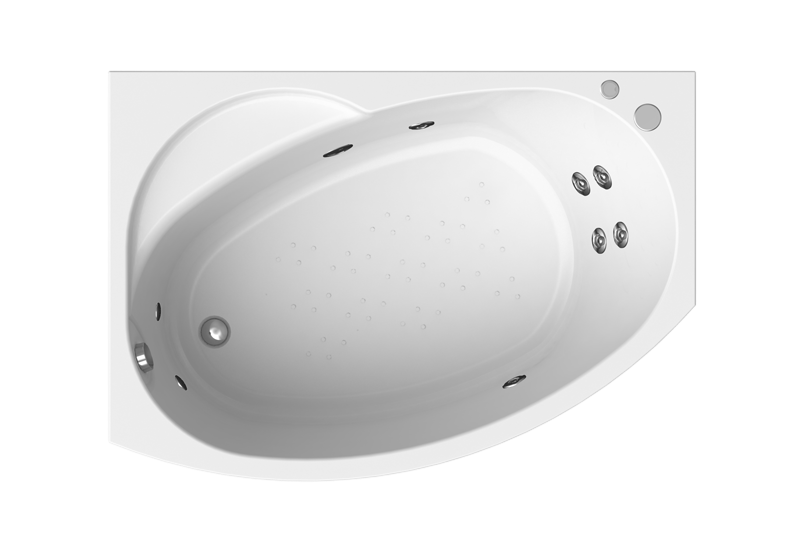 Акриловая ванна Radomir Монти Релакс 150x105 см, угловая, левая, пристенная, с гидромассажем, белая, асимметричная, с каркасом, с экраном, с сиденьем, со сливом-переливом