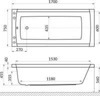 Акриловая ванна Excellent Aquaria 170x75 см, пристенная, белая, с каркасом