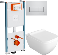 Комплект Унитаз подвесной VitrA Shift 7742B003-0075 белый глянцевый + Крышка DIWO Шифт 0405 быстросъемное, с микролифтом + Инсталляция V-Fix Core 732-5800-01PV + Кнопка Root Square 740-2380 хром
